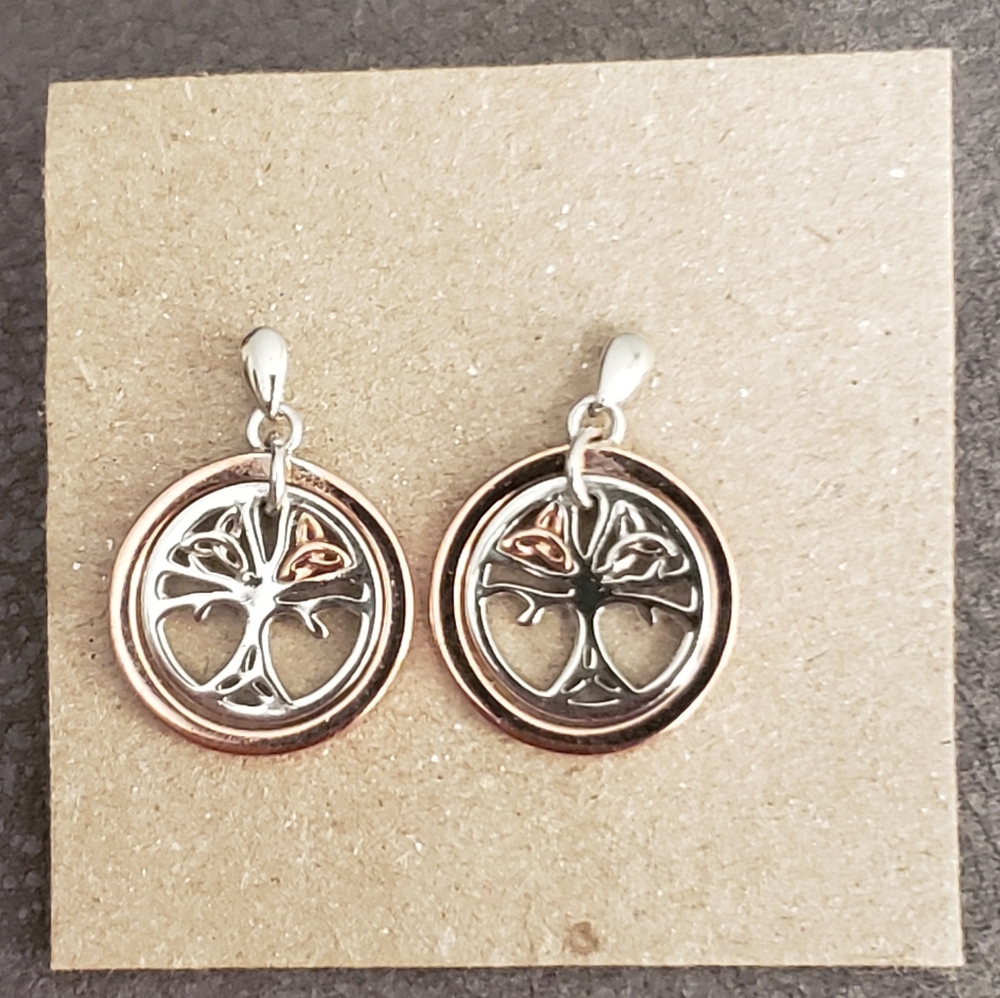 House Of Lor Silver & Irish Rose Gold Tree Of Life Earrings - Picture 4 of 11